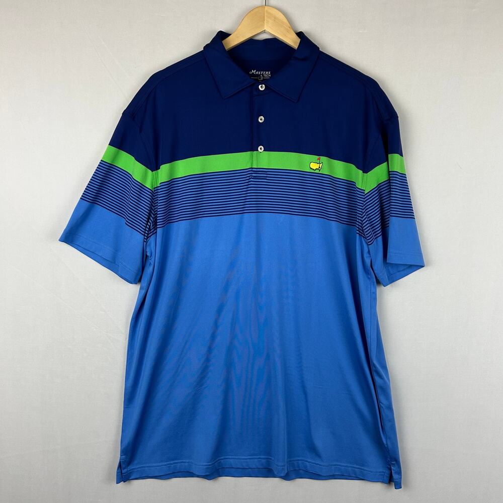 Masters Tech Polo Shirt Golf Blue Green Short Sleeve Men's Size XL